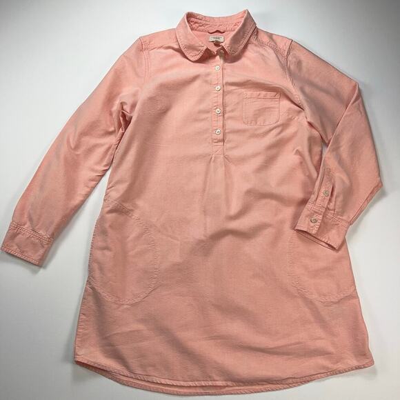 Lands’ End Canvas Peachy Pink Cotton Blend Shirt Dress Size 14 - Picture 1 of 11